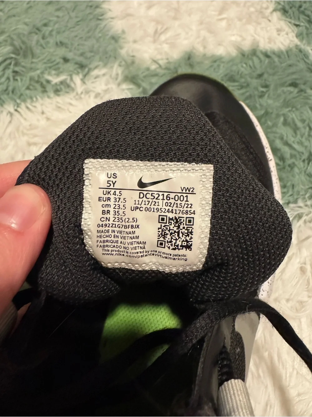 Nike Kids' Black, White and Green High-Top Sneakers